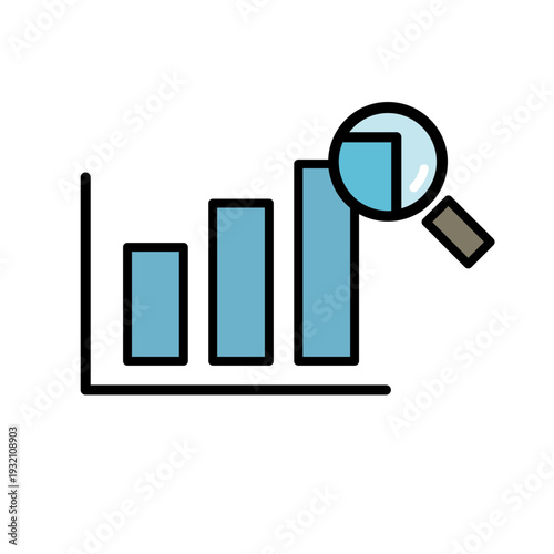 シンプルビジネス分析・成長アイコンシリーズ 分析グラフ 拡大鏡付き