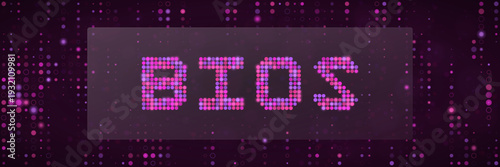 Digital BIOS text made of pink dots for computer hardware firmware and cybersecurity vulnerability concepts
