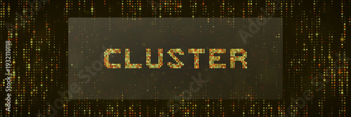 Digital Data Cluster Concept with Golden Glowing Pixel Grid Background