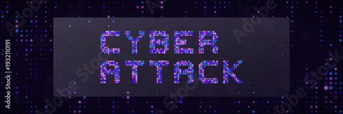 Cyber Attack Warning Message on Digital Screen with Glitch Effect and Pixelated Data