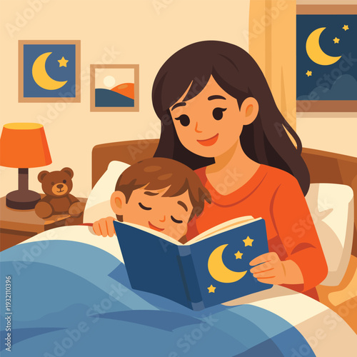 Mother reading bedtime story to child
