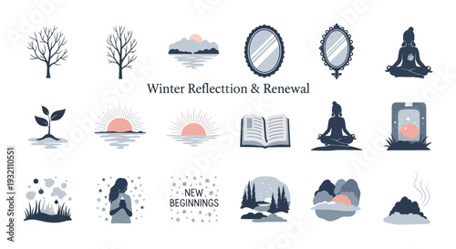 Contemplative Winter Reflection and Renewal Silhouette Set