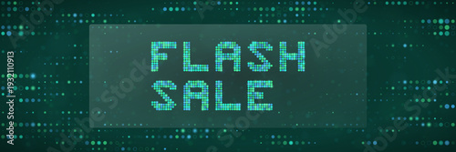 Digital Flash Sale Banner with Green Pixel Art Background for Gaming and Tech Hardware Promotions