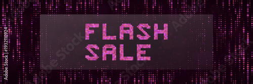 Flash Sale Banner with Pink Digital Pixel Art for Cyber Monday and Tech Promotions