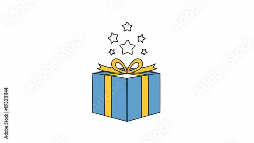 Blue Gift Box with Yellow Ribbon Unwrapping.