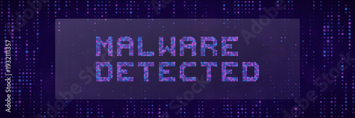 Cybersecurity breach alert with malware detected text for digital forensics and hacking