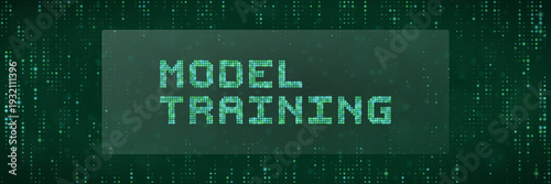 Generative AI model training and neural network optimization on green digital matrix background