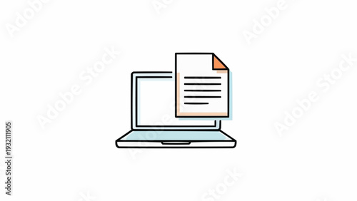 Laptop with paper document on screen.