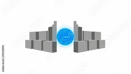 Blue coin surrounded by gray blocks.