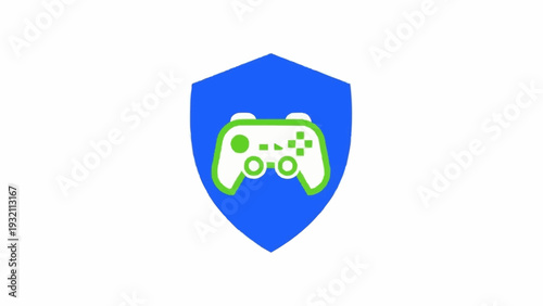 Green video game controller shield icon.