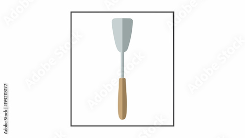 Trowel with wooden handle and metal.