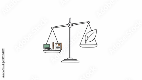 Simple Line Drawing of Scales with Objects.
