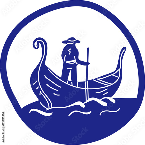 Gondolier Rowing Gondola in Frame