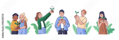 Seedling Care People Cartoon