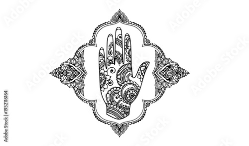 Traditional henna mehendi hands vector decorative ethnic art template design