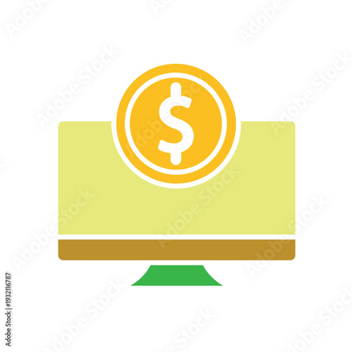 online banking icon. Finance. dollar coins on monitor. Economics, business, accounting. flat design style