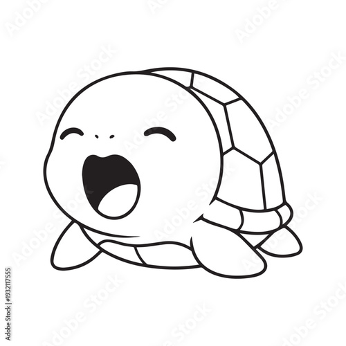 Cute sleepy baby turtle yawning line art vector illustration coloring page
