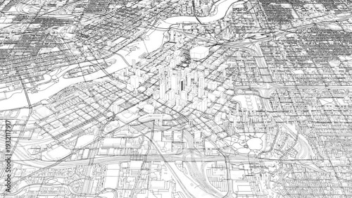 3D looped animation of city - Minneapolis, USA