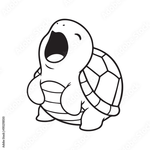 Cute sleepy baby turtle yawning line art vector illustration coloring page
