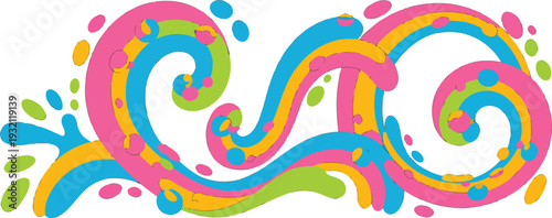 Vibrant abstract rainbow swirl pattern with flowing curved shapes in retro psychedelic vector illustration style.