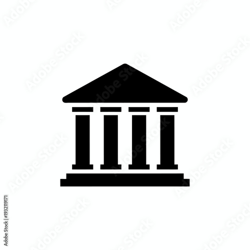 Classical architectural building icon with a prominent pediment and strong pillars, symbolizing finance, justice, government, and education, ideal for various institutional representations