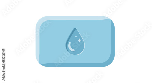 Blue soap bar with water drop.