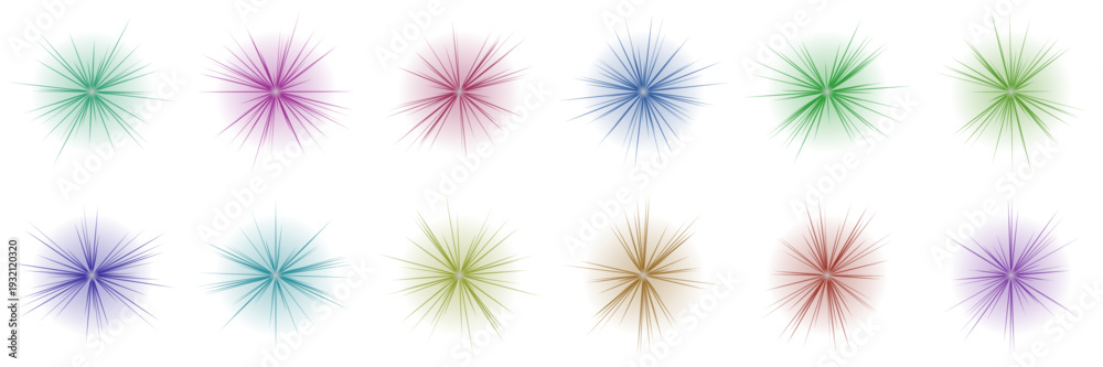 Obraz premium Colorful Abstract Starburst Light Effects for Digital Art and Graphic Design