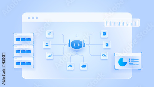 AI workflow automation artificial intelligence. ai agent workflow diagram dashboard machine learning architecture data processing system, document, analytics diagram and automation flow.