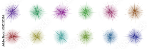 Set of colorful magic spell particle effects and glowing aura starburst icons for game design