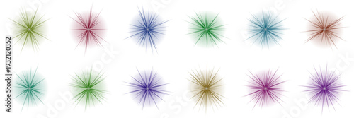 Set of twelve colorful radial light bursts for neurodiversity sensory visual aids and meditation