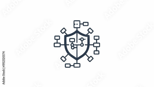 Shield with connected blocks diagram.