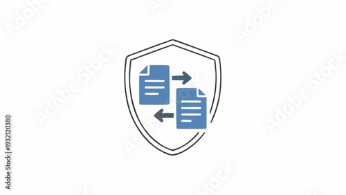 Shield with documents and arrows.