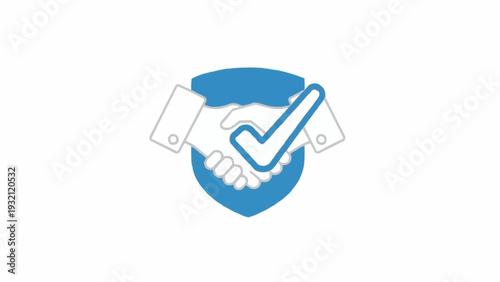 Shield with handshake and check mark.