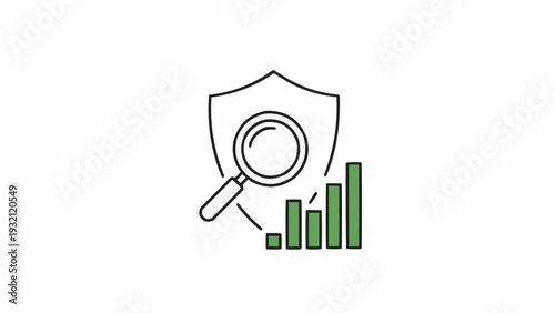Shield with magnifying glass and graph.