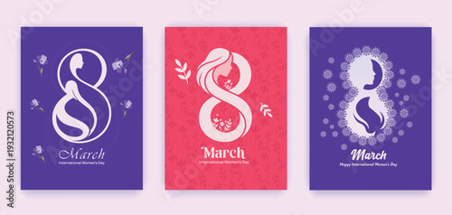8 March International Women's Day Card Bundle Floral Silhouette Vector Design