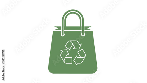 Green Shopping Bag with Recycling Symbol.
