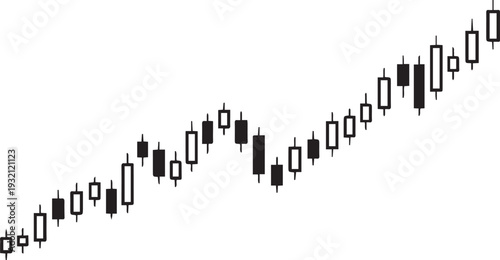An upward trending stock market candlestick chart with a clear pattern of growth against a white background.