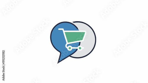 Shopping cart icon in speech bubble.