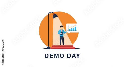 Businessman presenting data on graph illustration.