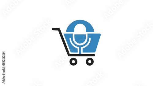 Shopping cart with microphone icon.
