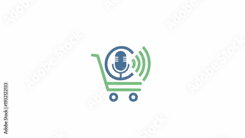Shopping cart with microphone icon.