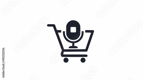 Shopping cart with microphone icon.