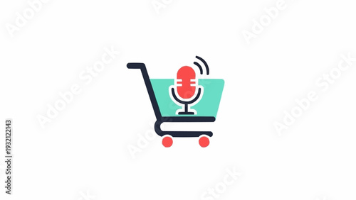 Shopping cart with microphone icon.