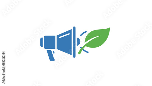 Megaphone with Green Leaf Icon Symbol.