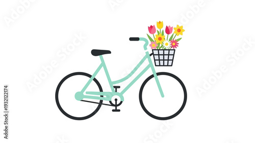 Mint Bicycle with Flowers in Basket.