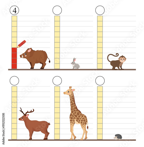 Matching children educational game.  Learning the concept of high and low. Educational game for elementary school children. Printable template for kindergarten.

