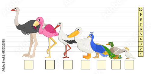 Matching children educational game.  Learning the concept of high and low. Educational game for elementary school children. Printable template for kindergarten.
