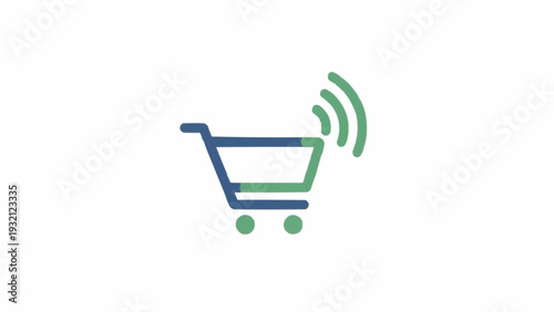 Shopping cart with wireless symbol.