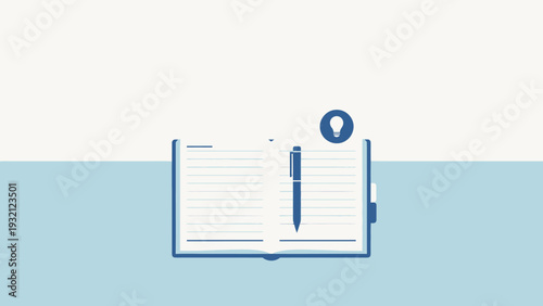 Open notebook with blue pen inside.