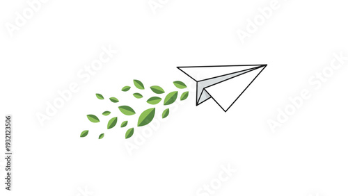 Paper Plane with Green Leaves Emerging.